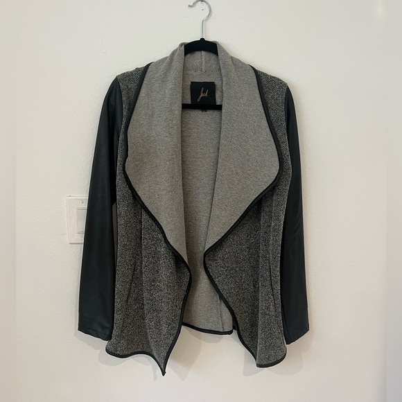 Mixed Media Leather Tweed Blazer Jacket - Picture 2 of 7